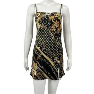 Princess Polly Dress Womens 4 Black Gold Lucci Mini Slip Floral‎ Chain Print Y2K